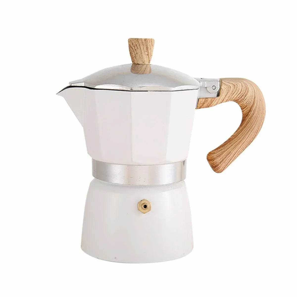 Portable Coffee Maker Wood Grain Handle Outdoor Manual Espresso Machine Camping - Beige-300ml